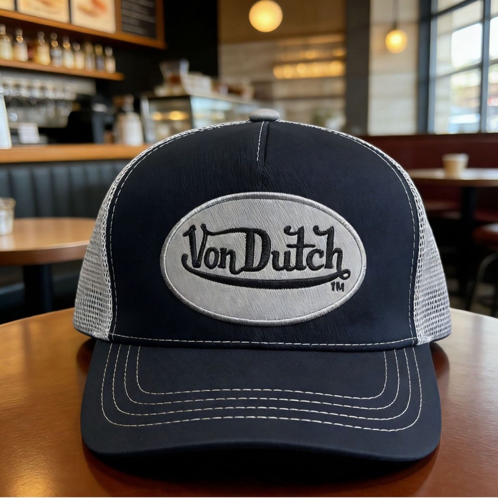 Von Dutch Navy and White Mesh Trucker Hat